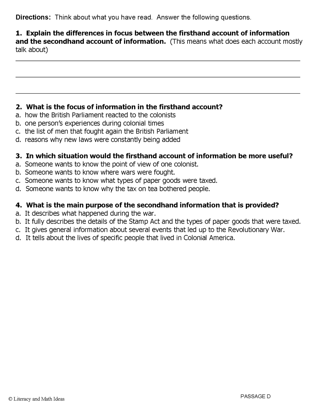 Common Core Grade 4: Point of View Practice RI.4.6