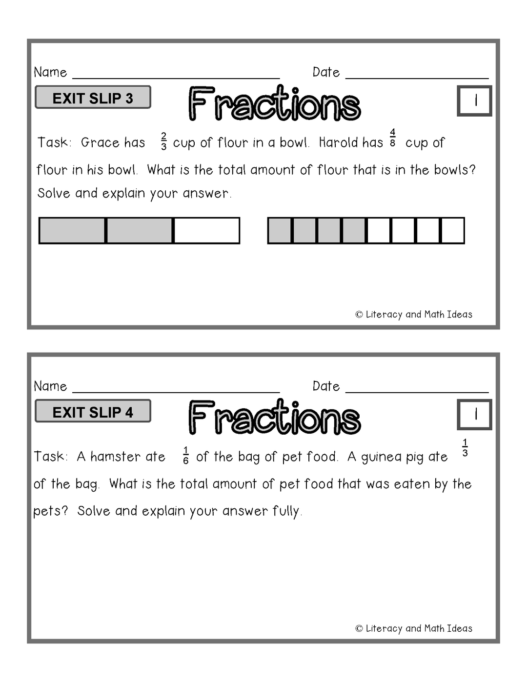 Adding Fractions: Differentiated Exit Slips {3 Levels of Instruction}