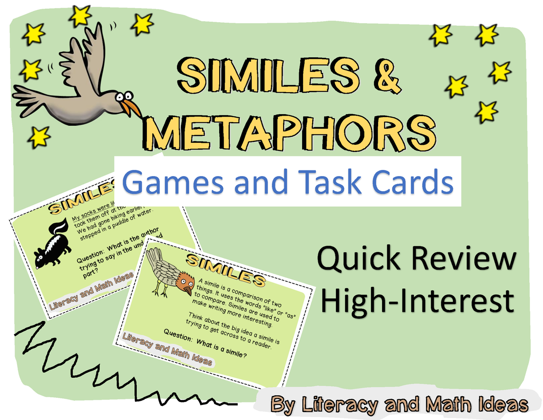 Self-Checking and Printable Simile and Metaphor Task Cards, Clip Cards + More