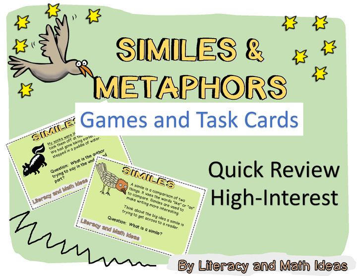Self-Checking and Printable Simile and Metaphor Task Cards, Clip Cards + More