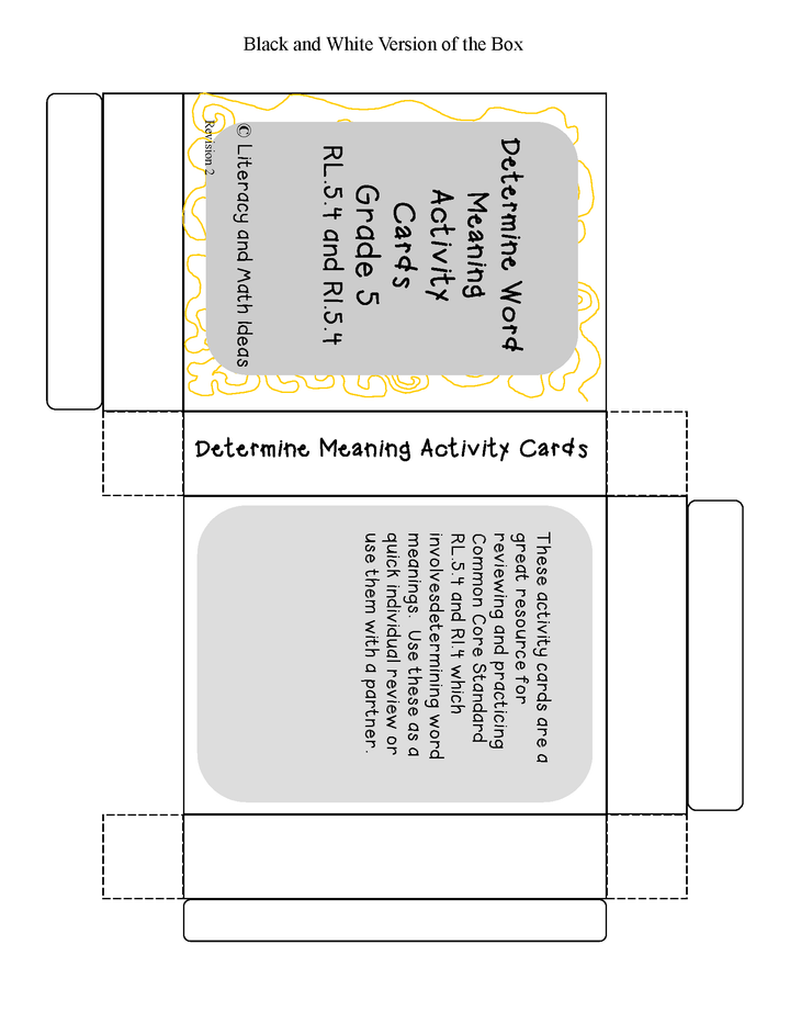 Word Meaning Activity Cards Grade 5 Common Core RL.5.4 & RL.5.4