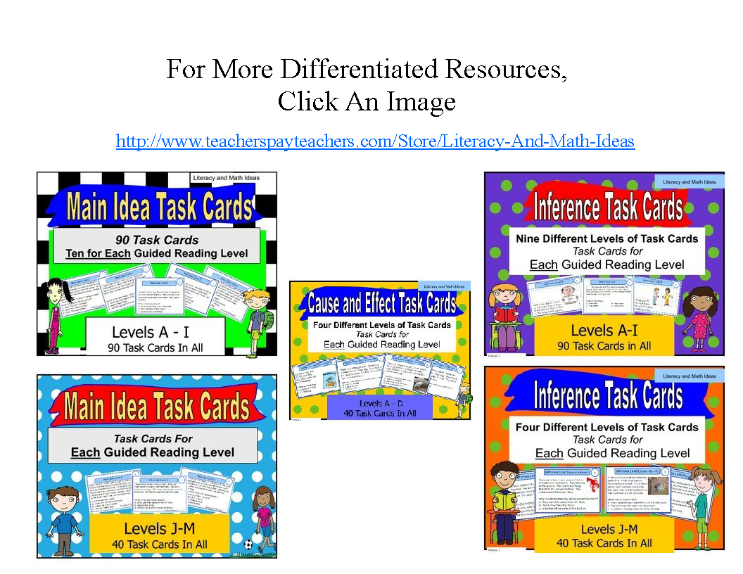 270 Main Idea, Cause and Effect, and Inference Task Cards (Guided Reading A - I)