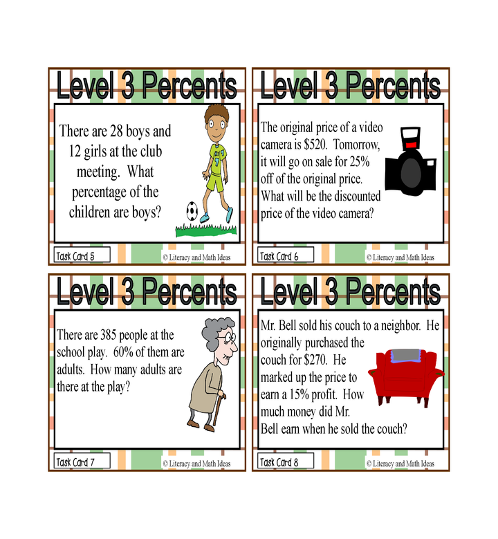 Percents Task Cards (Guided Math Level 3)