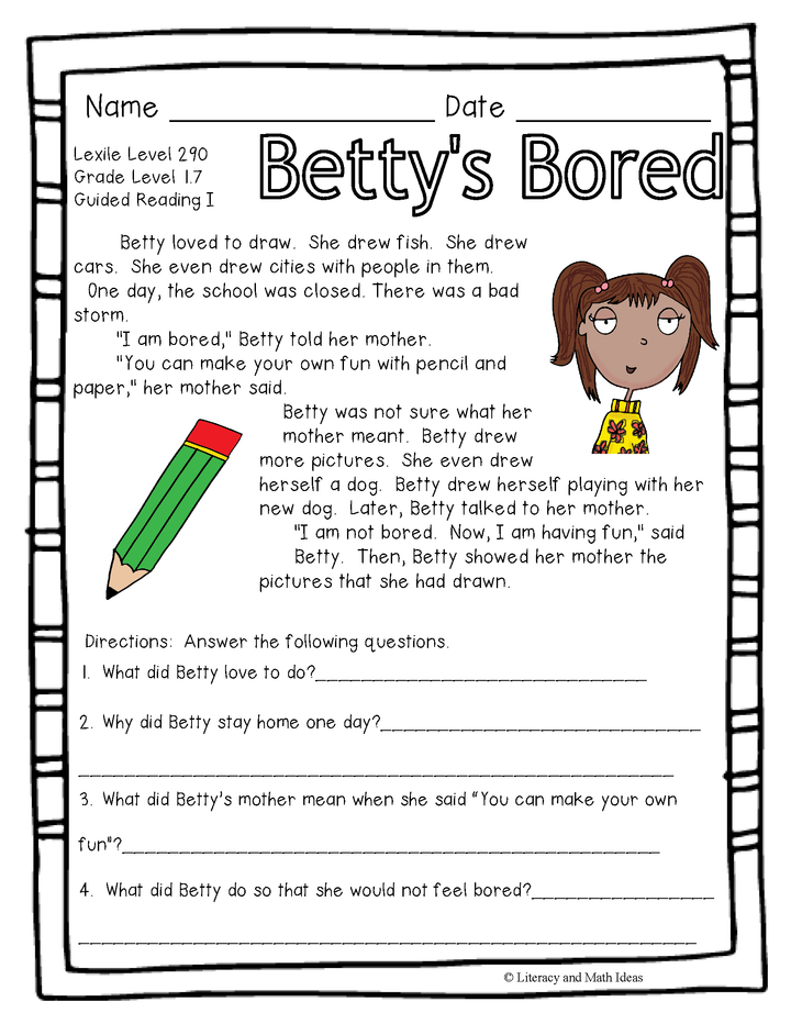 (Fiction) Leveled Passages Guided Reading Levels I,J, K (Lexiles 290-440)