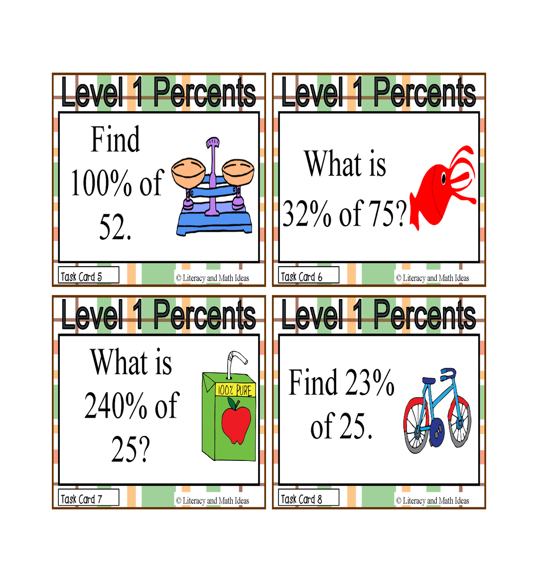 Percents Task Cards (Guided Math Level 1)