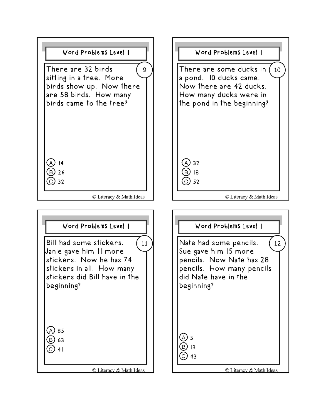 Differentiated Word Problem Task Cards