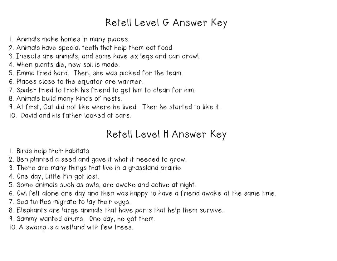 Retell Task Cards for Reading Levels (Levels E,F,G,H, and I)