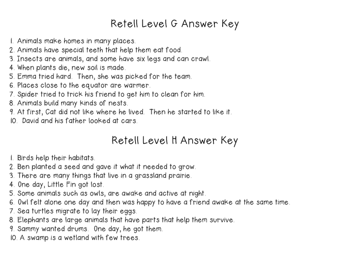 Retell Task Cards for Reading Levels (Levels E,F,G,H, and I)