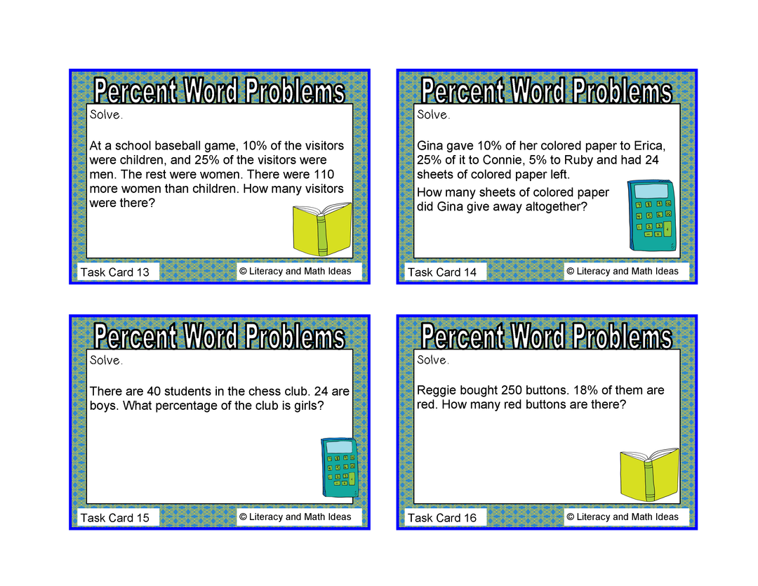 Percent Word Problems Task Cards