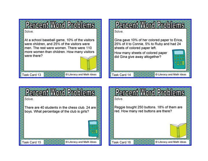 Percent Word Problems Task Cards