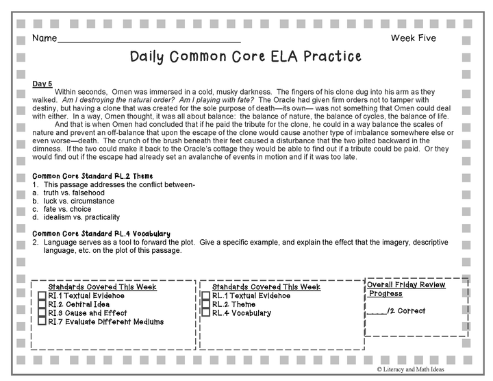 High School Daily Common Core Reading Practice Weeks 1-5
