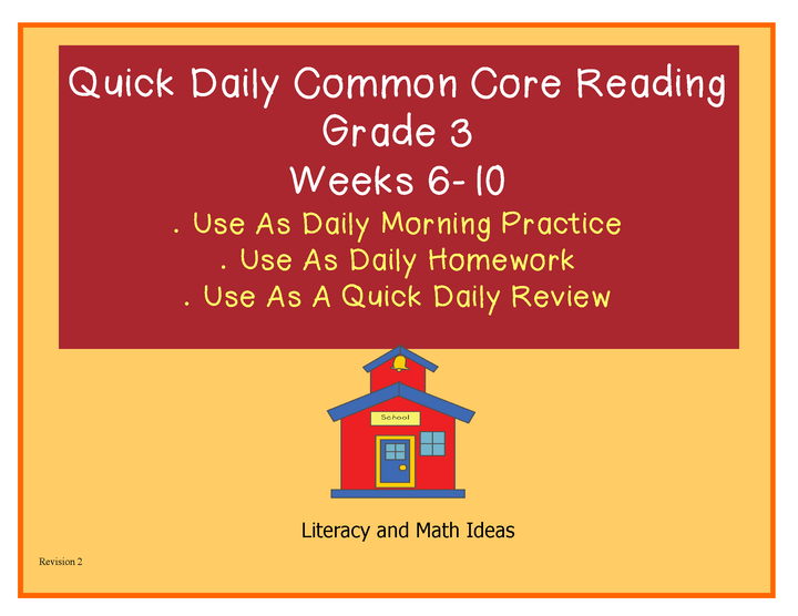 Grade 3 Daily Common Core Reading Practice Weeks 6-10