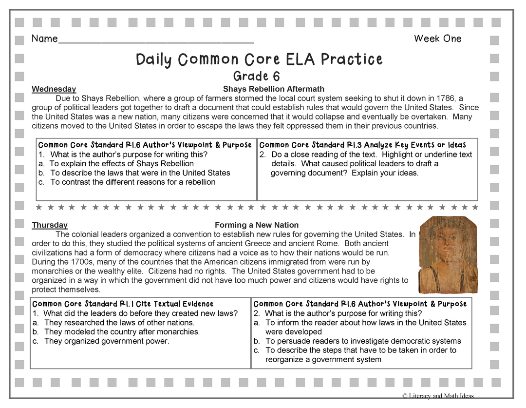 Grade 6 Daily Common Core Reading Practice Weeks 1-20