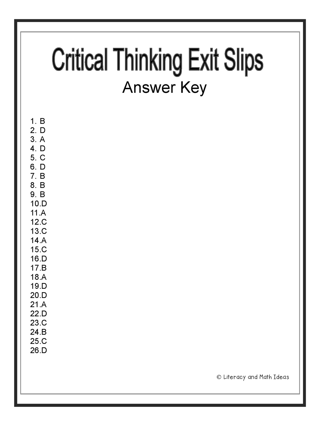 Critical Thinking Exit Slips: Critical Thinking, Reasoning, & Analogies
