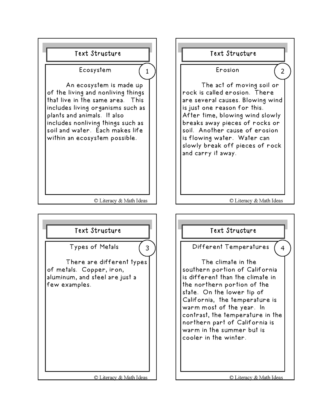 Text Structure Playing Cards