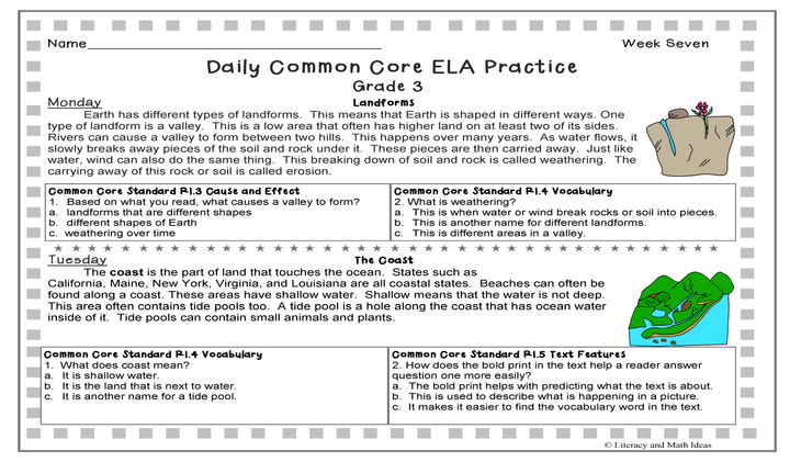 Grade 3 Daily Common Core Reading Practice Weeks 6-10