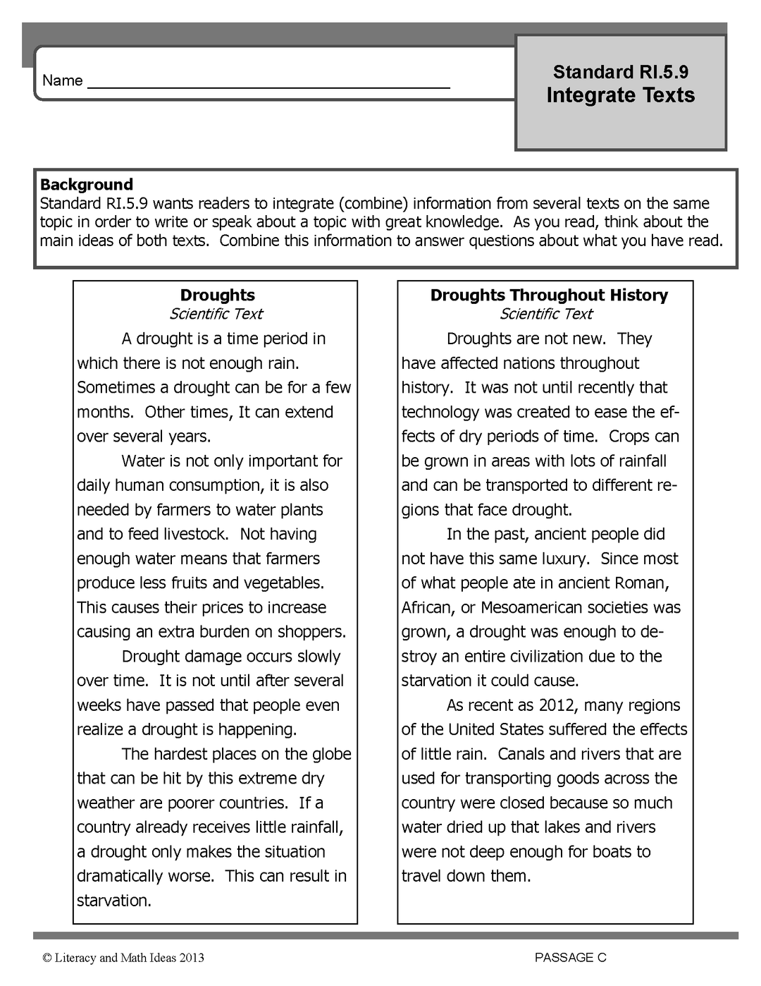 Common Core Grade 5: Integrate Texts RI.5.9 Practice