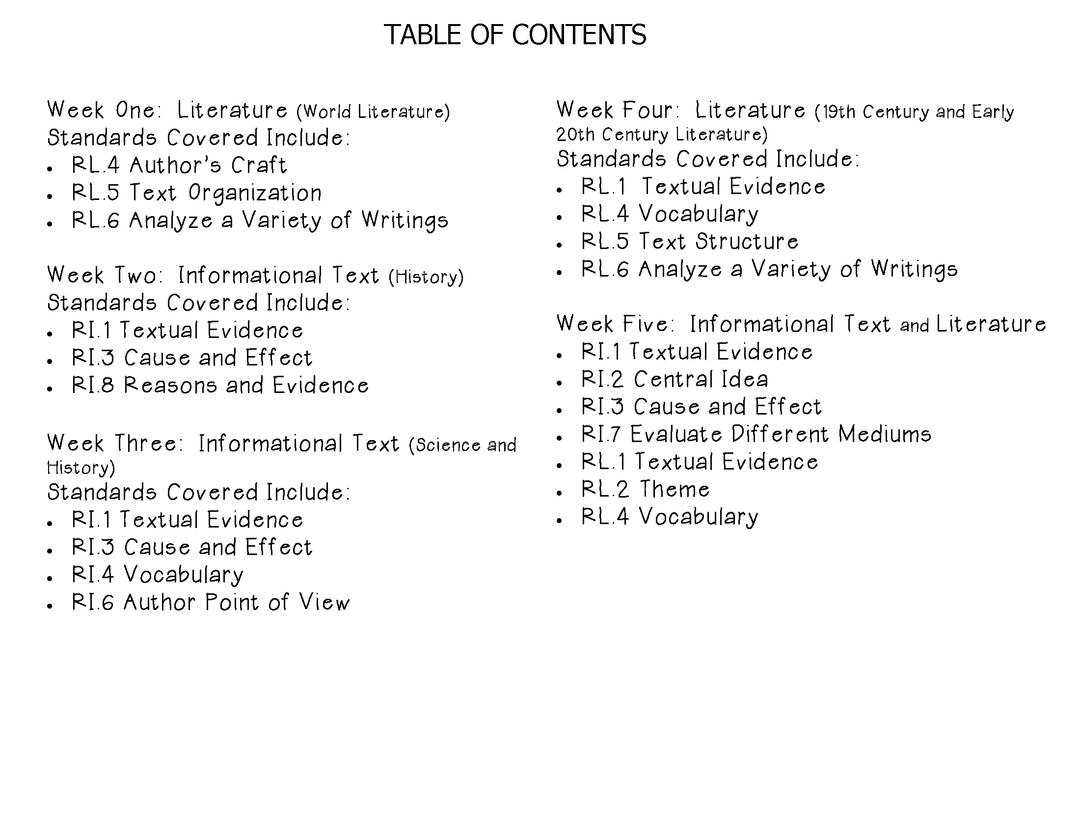High School Daily Common Core Reading Practice Weeks 1-5