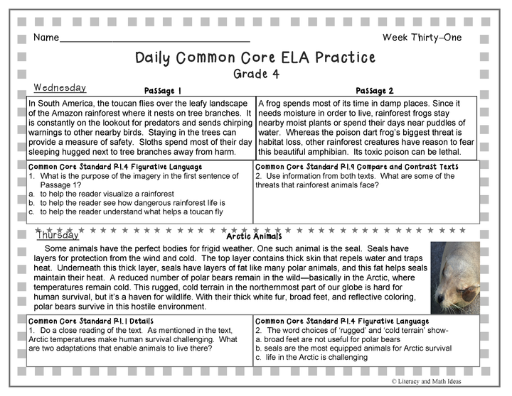 Grade 4 Daily Common Core Reading Practice Weeks 31-35