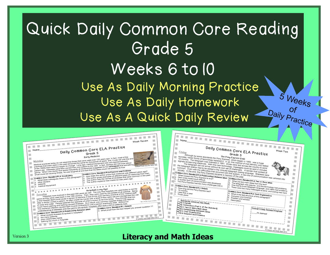 Grade 5 Daily Common Core Reading Practice Weeks 6-10