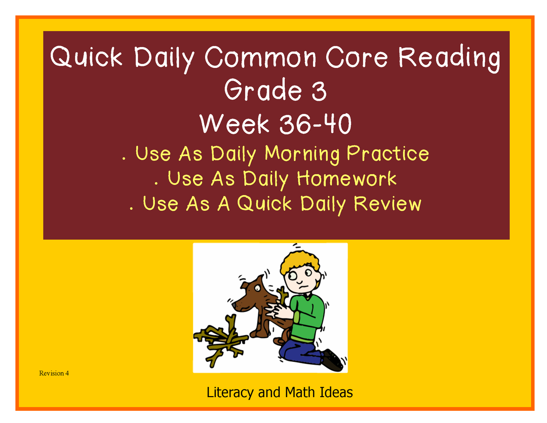 Grade 3 Daily Common Core Reading Practice Weeks 36-40