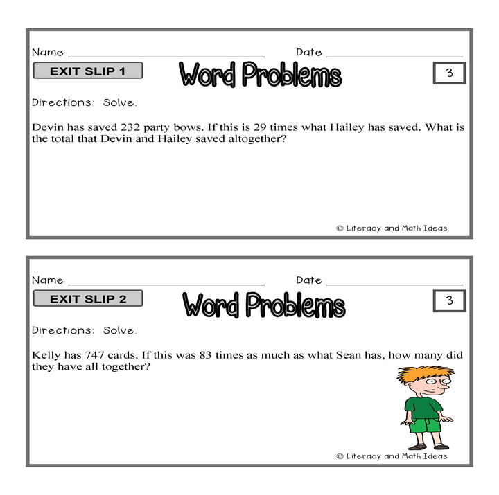 Word Problems: Differentiated Exit Slips {3 Levels of Instruction}
