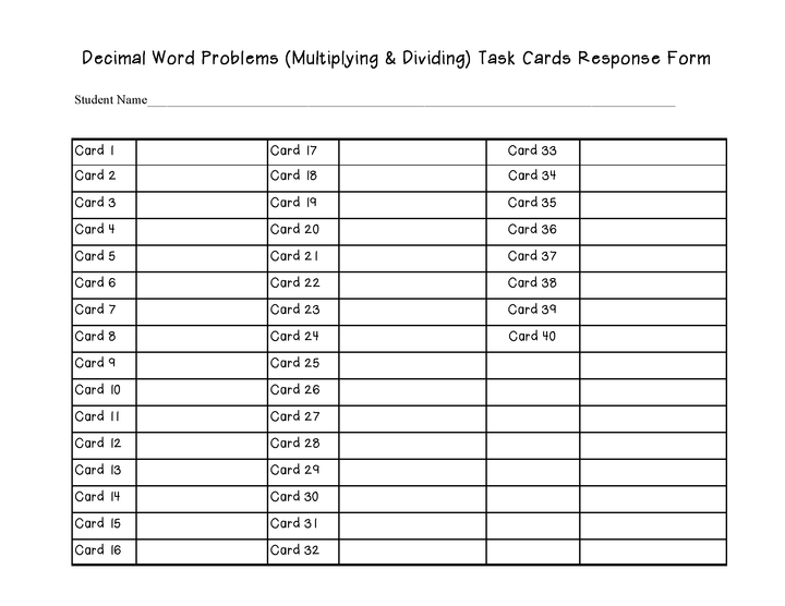 Decimal Word Problems Task Cards (Multiplication and Division)
