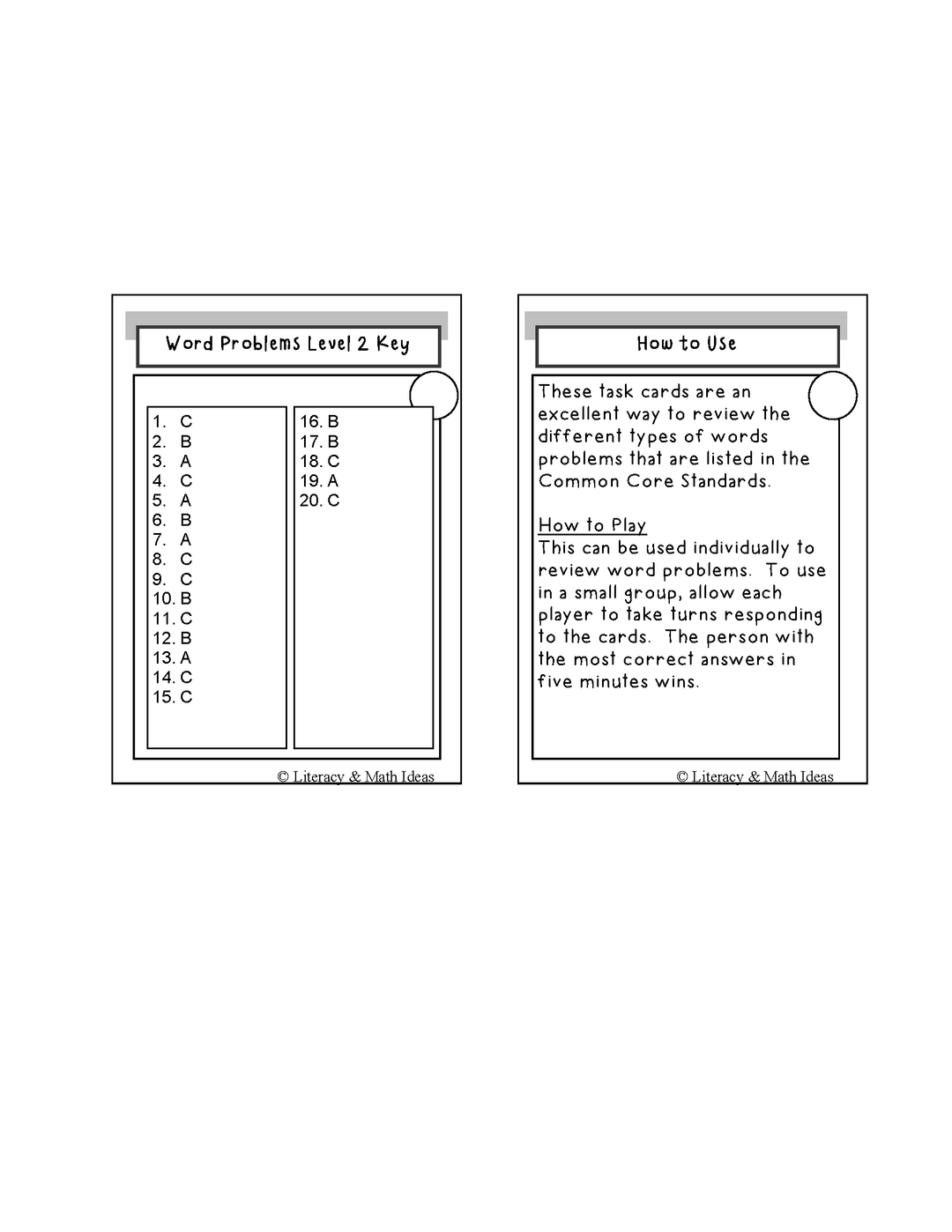 Differentiated Word Problem Task Cards