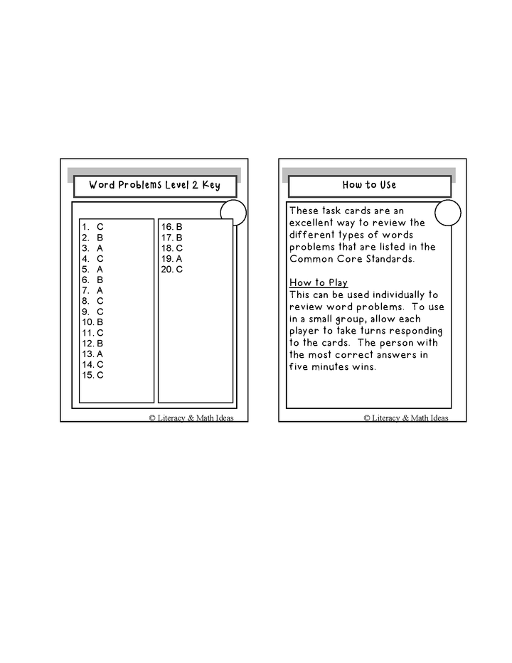 Differentiated Word Problem Task Cards