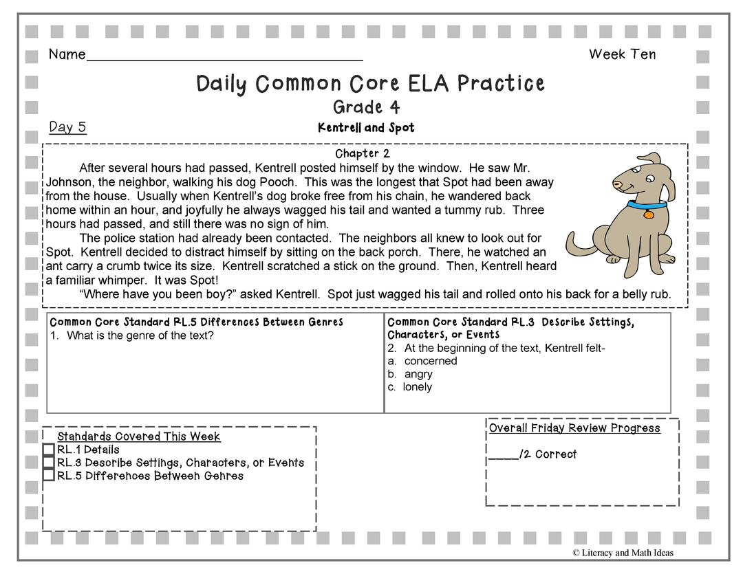 Grade 4 Daily Common Core Reading Practice Weeks 6-10