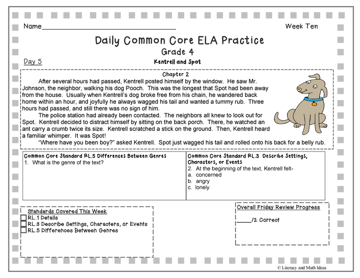 Grade 4 Daily Common Core Reading Practice Weeks 6-10
