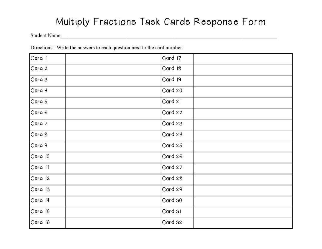 Multiplying Fractions Task Cards
