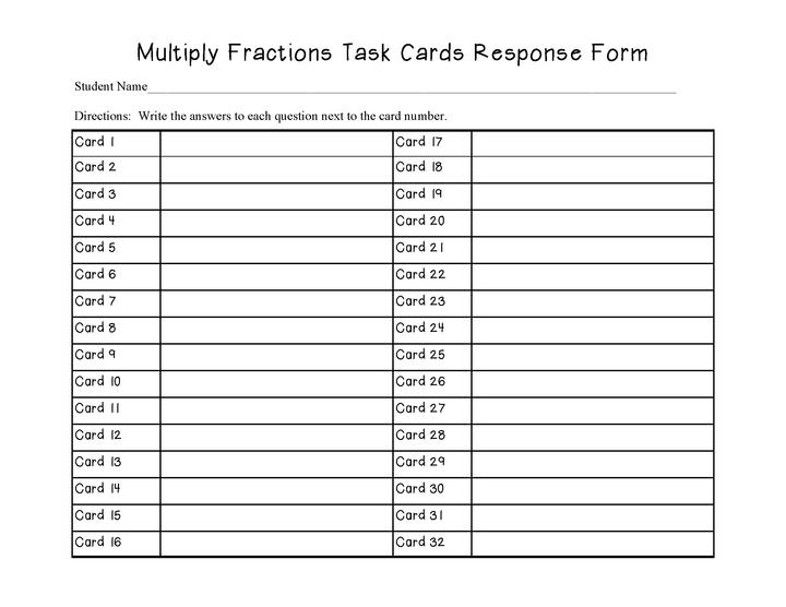 Multiplying Fractions Task Cards
