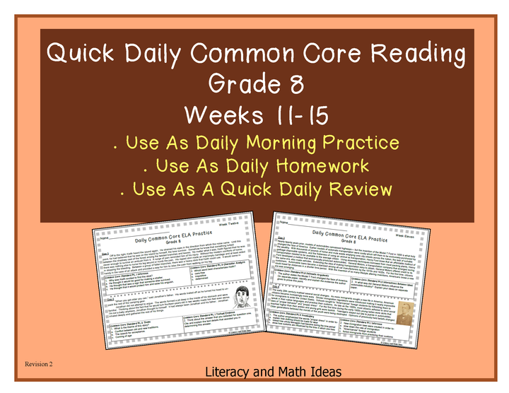 Grade 8 Daily Common Core Reading Practice Weeks 11-15