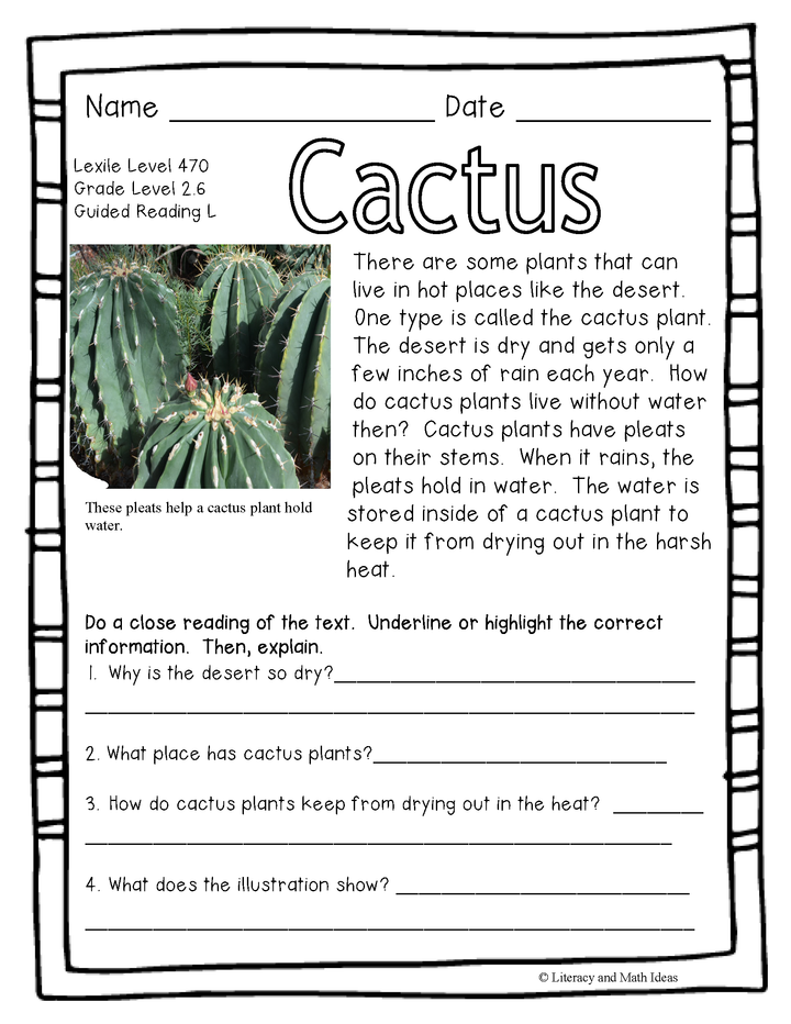 (Plants) Leveled Passages Guided Reading Levels L,M, N (Lexiles 450-560)