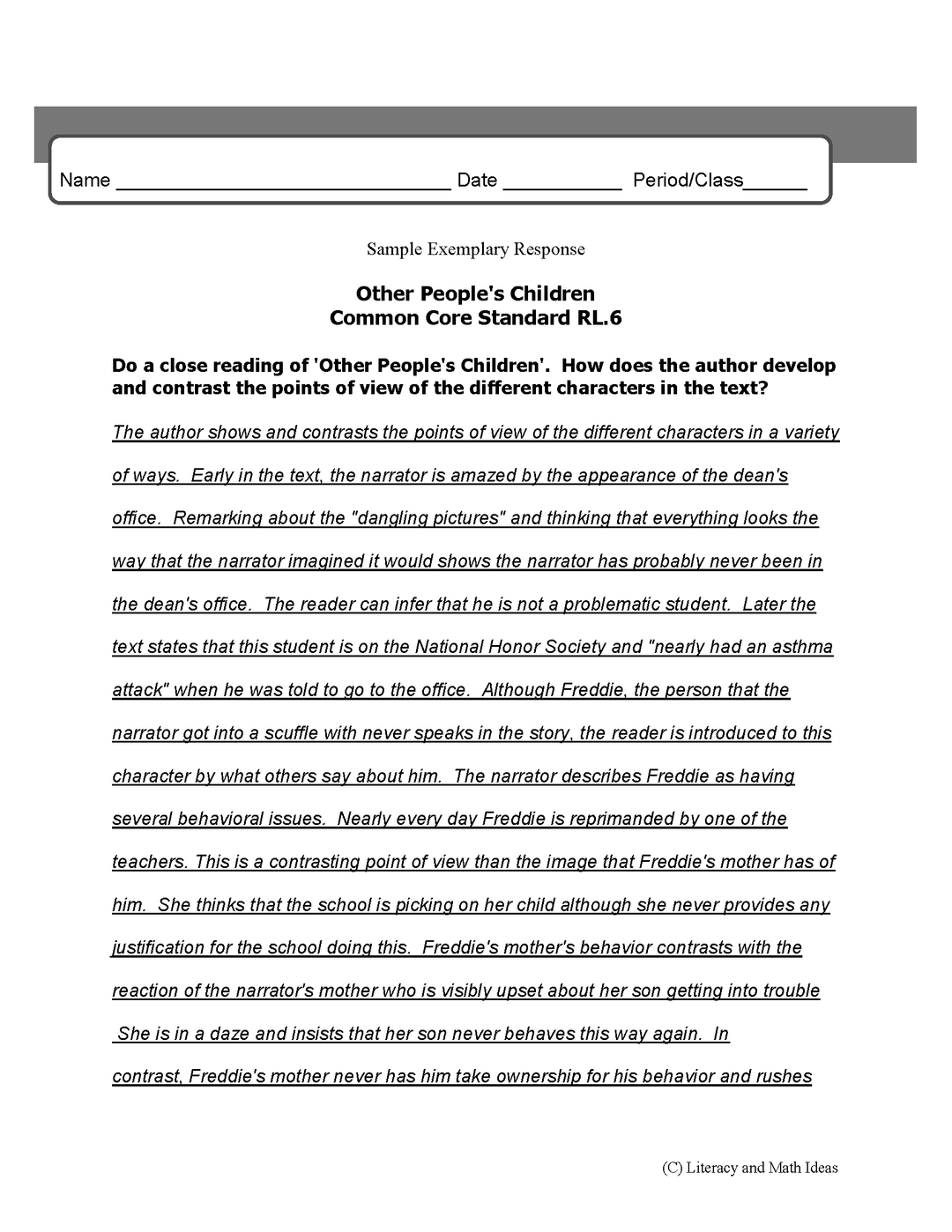 Common Core Close Reading Practice (Middle School)