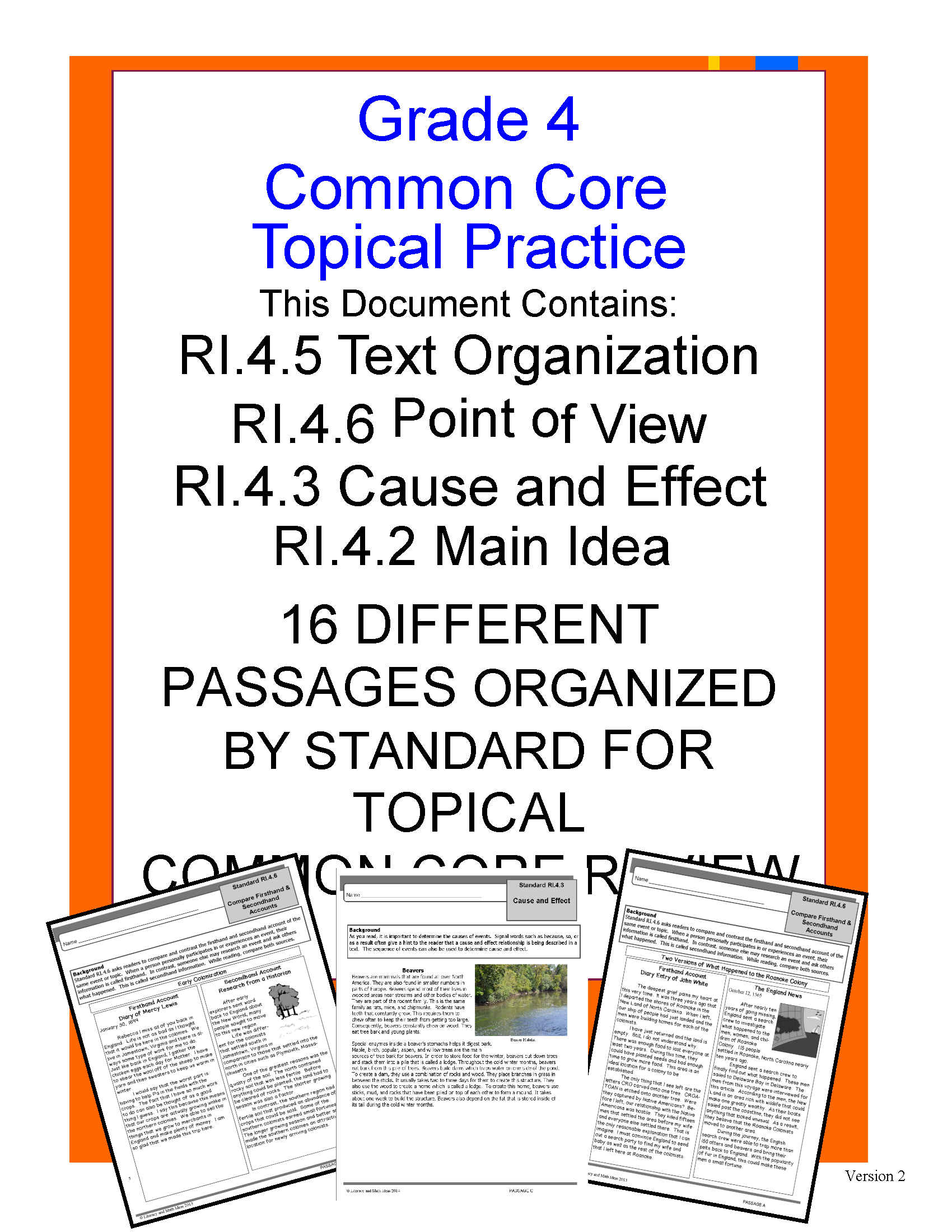 Topical Common Core Practice: Grade 4 Bundle 1 – Literacy and Math Ideas