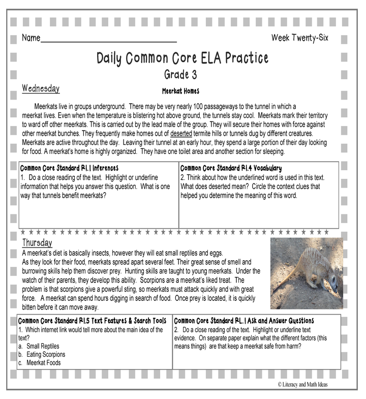 Grade 3 Daily Common Core Reading Practice Weeks 26-30