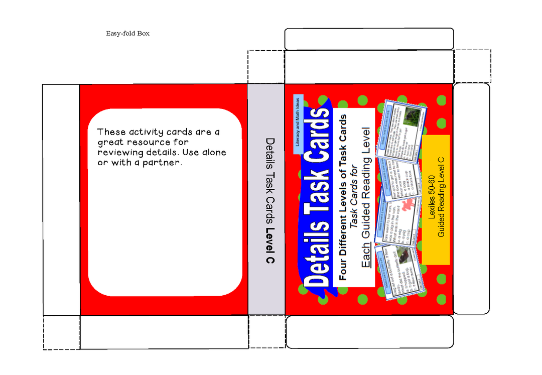 Details Task Cards Lexile/Guided Reading Levels 0-149 (Levels A,B,C,D)