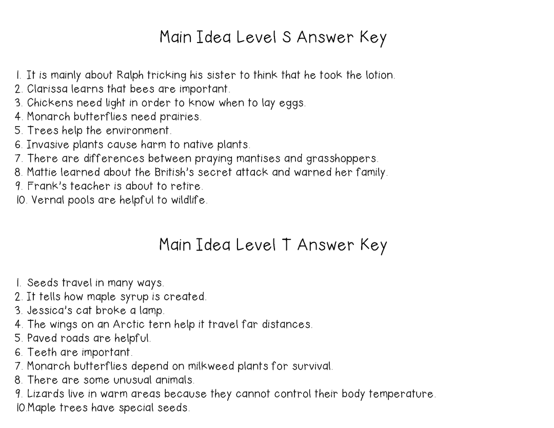 Main Idea Task Cards (Guided Reading Levels S,T,and U) Lexiles 775-886