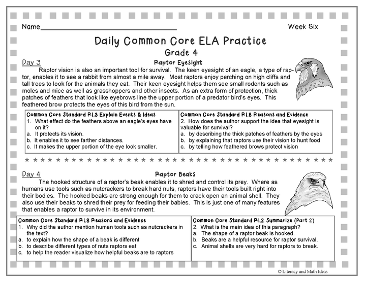 Grade 4 Daily Common Core Reading Practice Weeks 6-10