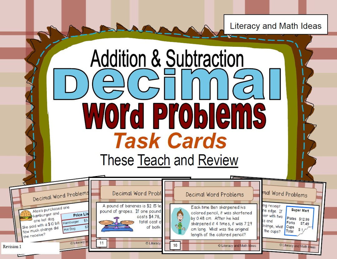 Decimal Word Problems Task Cards (Add & Subtract)