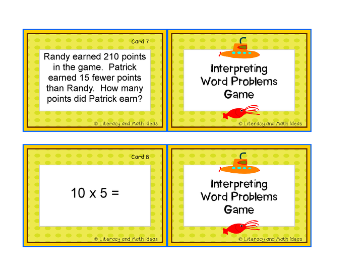 Interpreting Word Problems Game