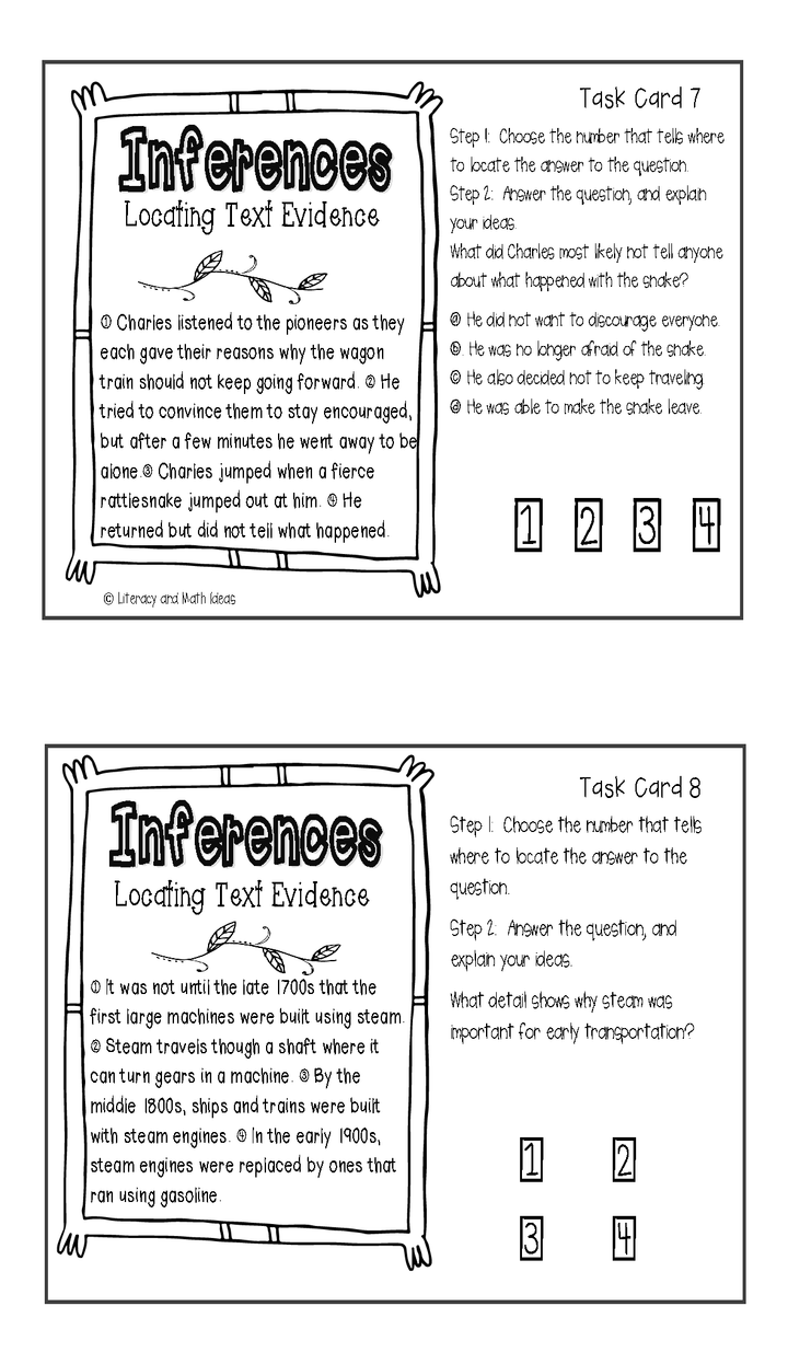 Inference Task Cards: Locating Text Evidence