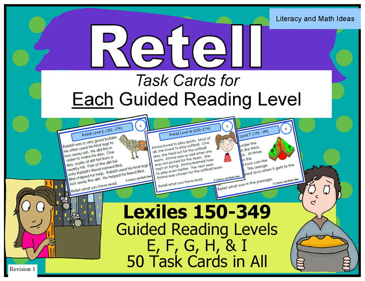Retell Task Cards for Reading Levels (Levels E,F,G,H, and I)