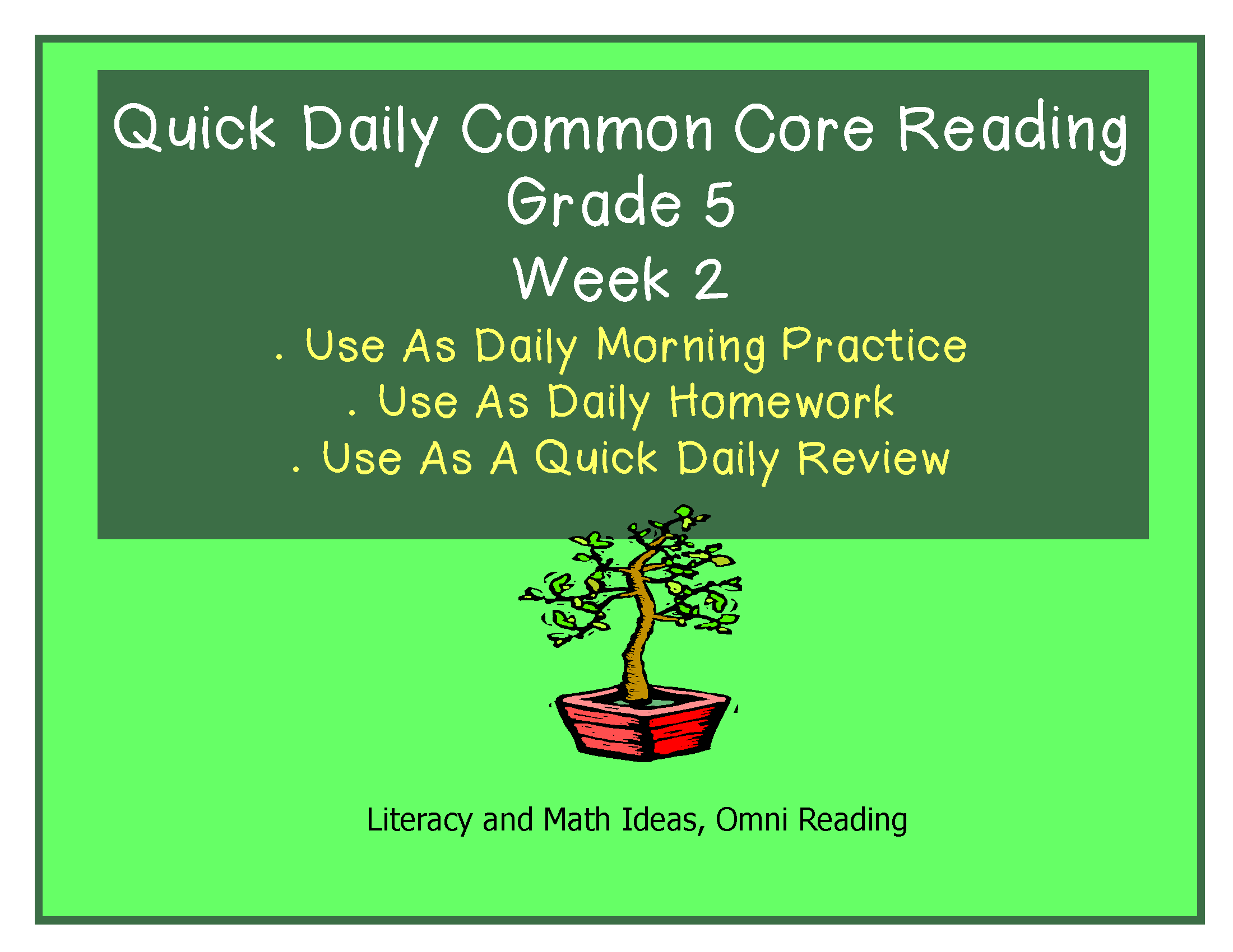 Grade 5 Daily Common Core Reading Practice Week 2 – Literacy and Math Ideas