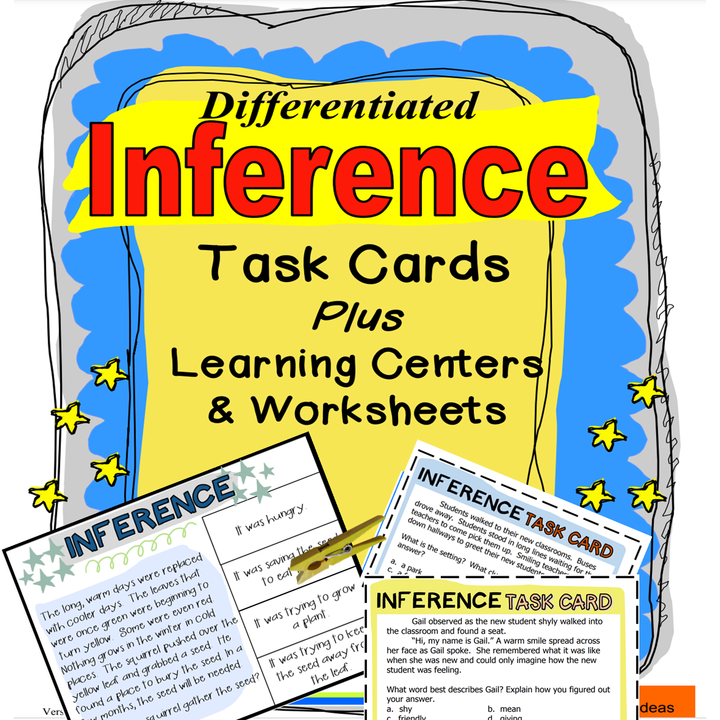 Differentiated (Leveled) Inference Task Cards + Clip Cards and Centers