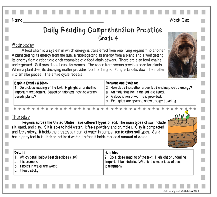 Grade 4 Daily Reading Comprehension Practice (Weeks 1-5)