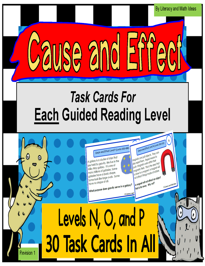 Cause and Effect Task Cards For Each Guided Reading Level (Levels N, O, P)