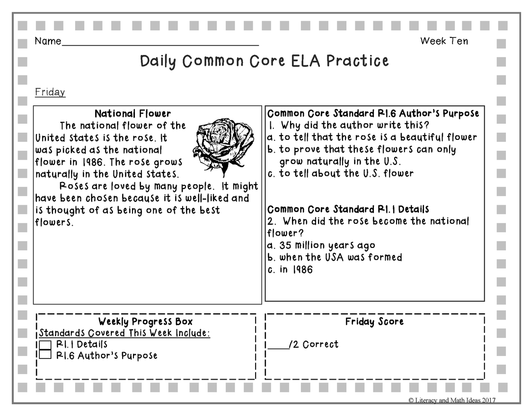 Grade 2 Daily Common Core Reading Practice Weeks 6-10